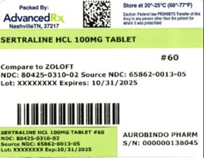 Sertraline HCL 100mg 80425-0310-02.jpg label 2 - Sertraline HCL 100mg 80425 0310 02
